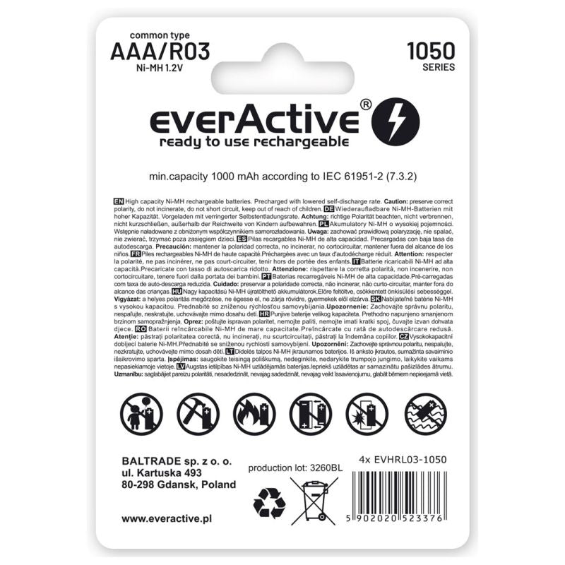 EVERACTIVE BATTERIES R03/AAA NI-MH 550 MAH INFINITY LINE - BLISTER 4 PIECES EVHRL03-550 Baterie, akumulatorki i ładowarki/Akumulatorki Your Sports Performance
