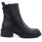 Women’s black leather block-heel ankle boots Vinceza 67033