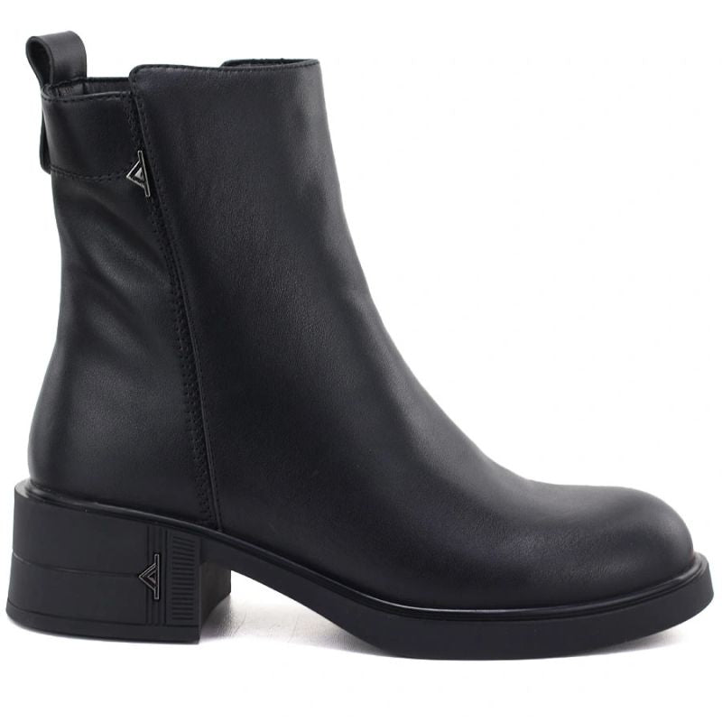 Women’s black leather block-heel ankle boots Vinceza 67033