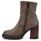 Women's khaki ankle boots with a block heel Potocki 12419