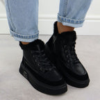 Black leather platform ankle boots with fur Cambell 25-19352 To be categorized Your Sports Performance