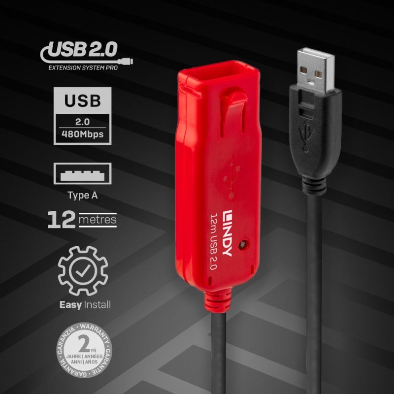 Lindy 42782 USB Cable USB 2.0 12m USB A Black Kable i adaptery/Kable USB Your Sports Performance