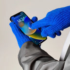 Braided telephone gloves with cutouts for fingers - blue Hurtel