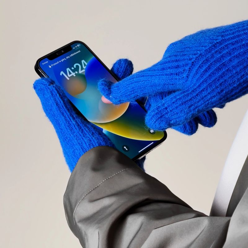Braided telephone gloves with cutouts for fingers - blue Hurtel
