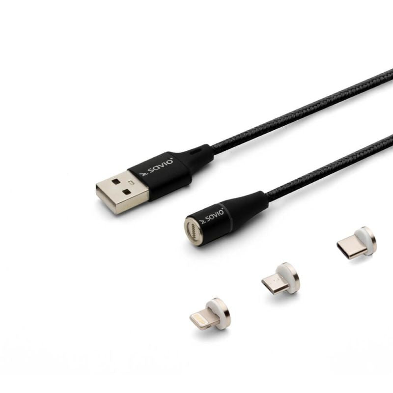 SAVIO MAGNETIC USB CABLE - USB TYPE C, MICRO AND LIGHTNING, 2M, BLACK CL-155 In preparation Your Sports Performance