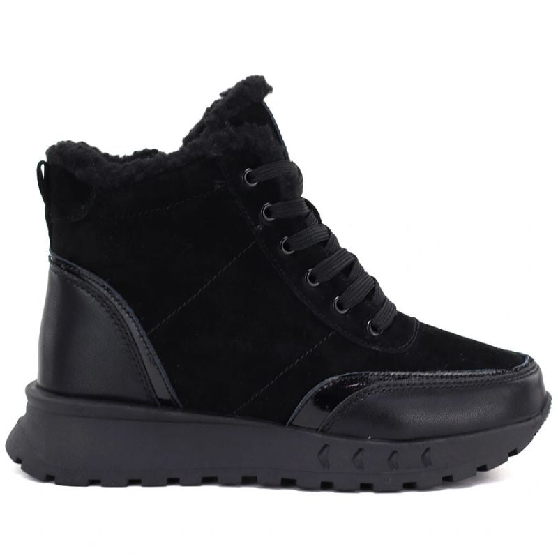 Black women’s leather platform ankle boots Jezzi 26BT17-488
