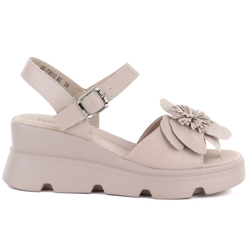 Women's beige leather wedge sandals Vinceza 26-79615 Vinceza
