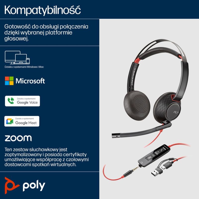 POLY Blackwire 5220 8X231AA Over-Ear Headphones Akcesoria GSM/Słuchawki przewodowe Your Sports Performance