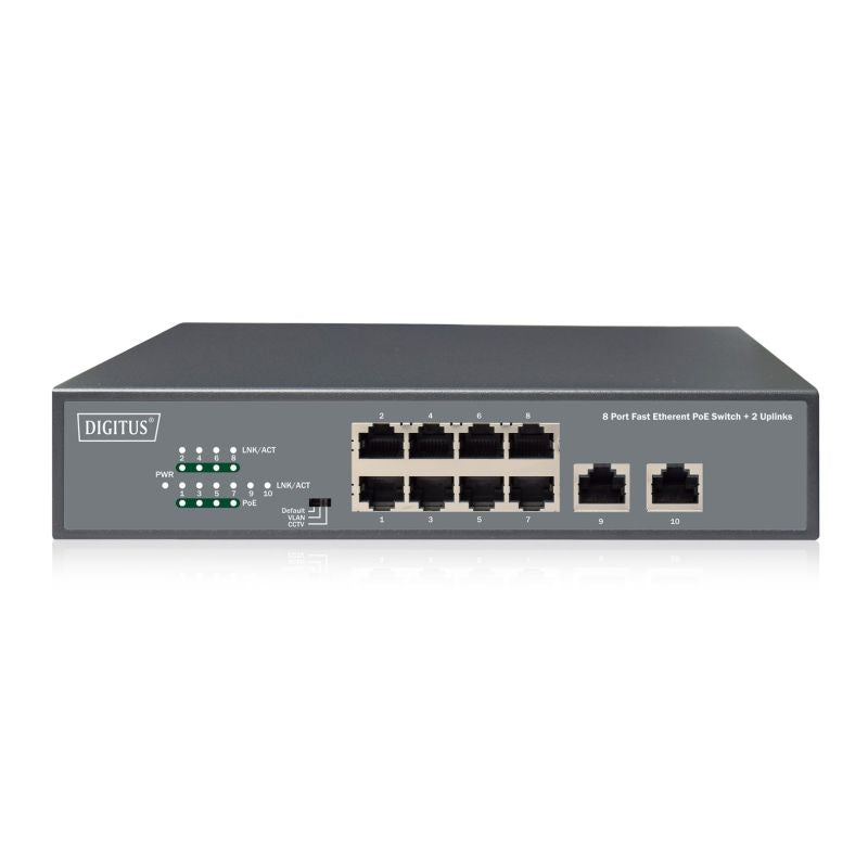Unmanaged network switch 19" 8x RJ45 10/100 Mb/s, 2x FastEthernet uplink, PoE+ 120W budget Komunikacja i łączność/Switch-e Your Sports Performance