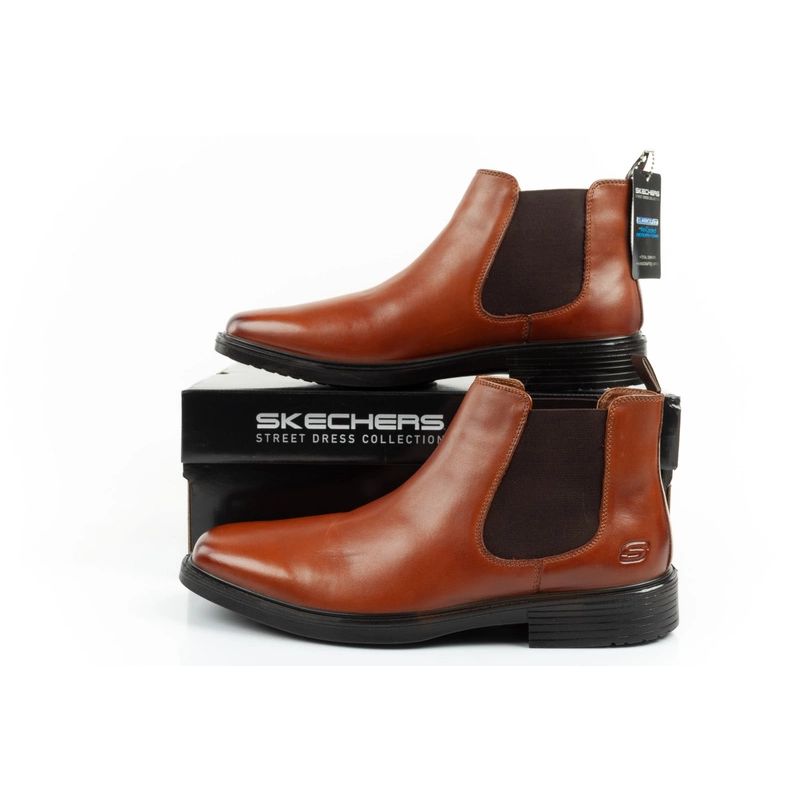 Skechers men's shoes Chelsea boots Miller-Boris elegant leather brown Skechers