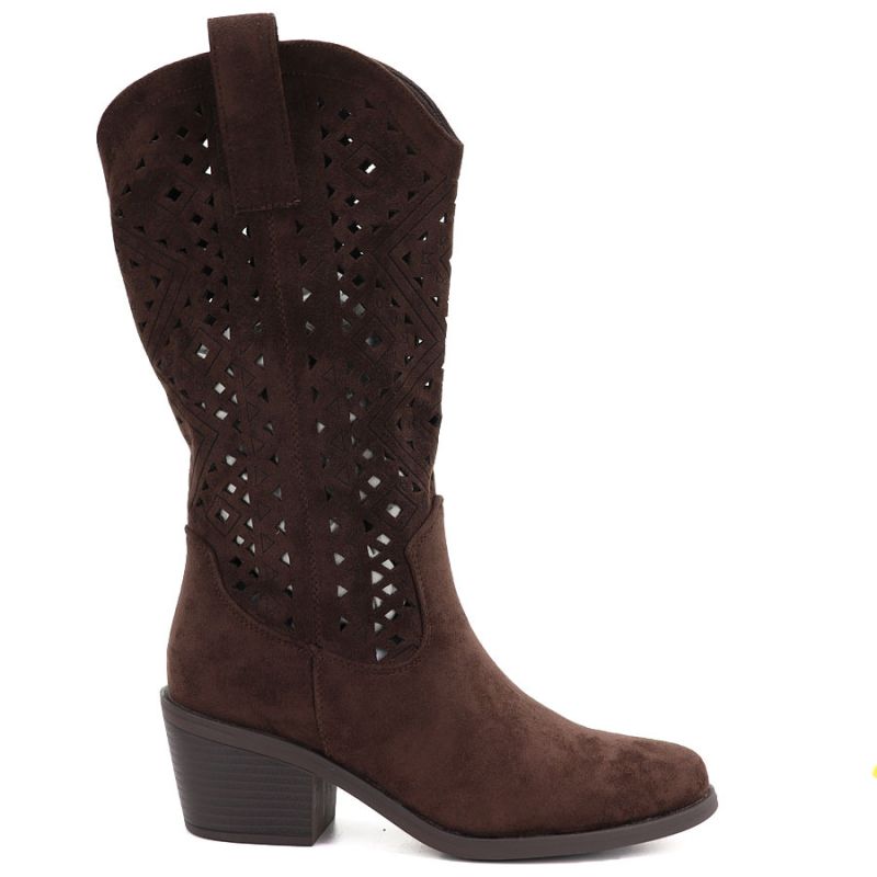 Women's openwork cowboy boots chocolate S.Barski HY62-8126