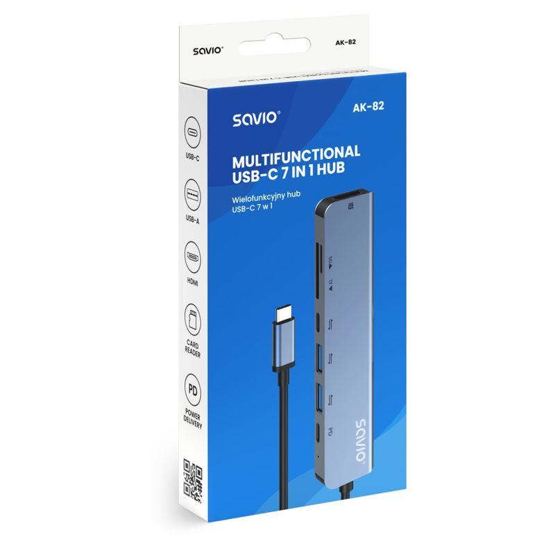 SAVIO HUB USB-C 7 IN 1 AK-82 Kable i adaptery/Adaptery, przejściówki Your Sports Performance