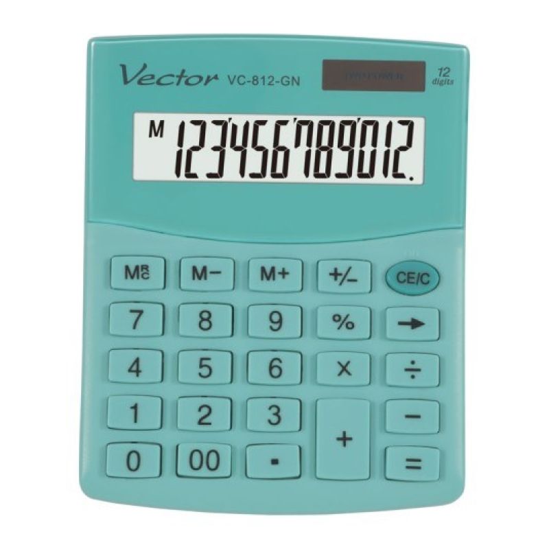 VECTOR OFFICE CALCULATOR FOR SCHOOLS, KAV VC-812 GN green, mint, battery / solar powered, SOLAR In preparation Your Sports Performance