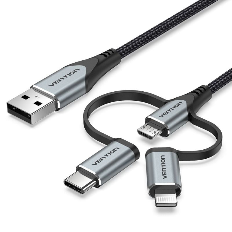 Vention USB-A 3in1 Micro-B USB-C Lightning Cable 1m Gray In preparation Your Sports Performance