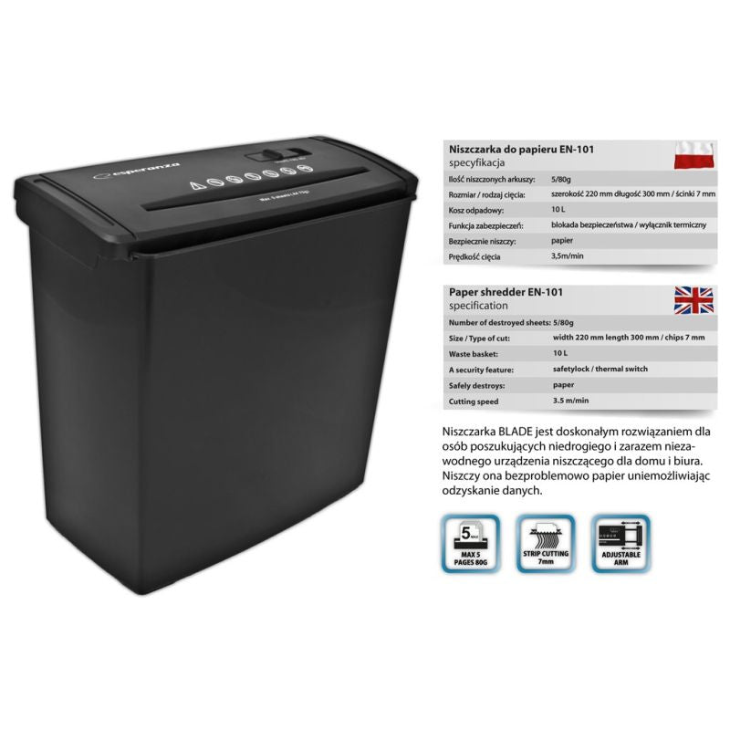 Esperanza BLADE EN101 document shredder Urządzenia biurowe/Niszczarki Your Sports Performance