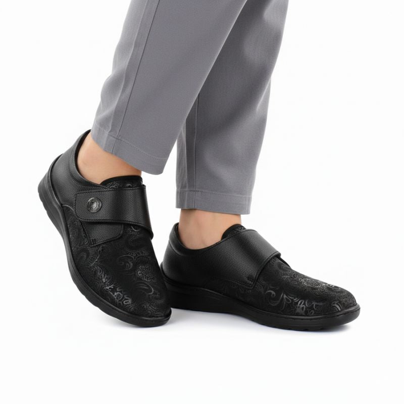 Leather Velcro shoes, elastic, black, Unisoft 8435 To be categorized Your Sports Performance