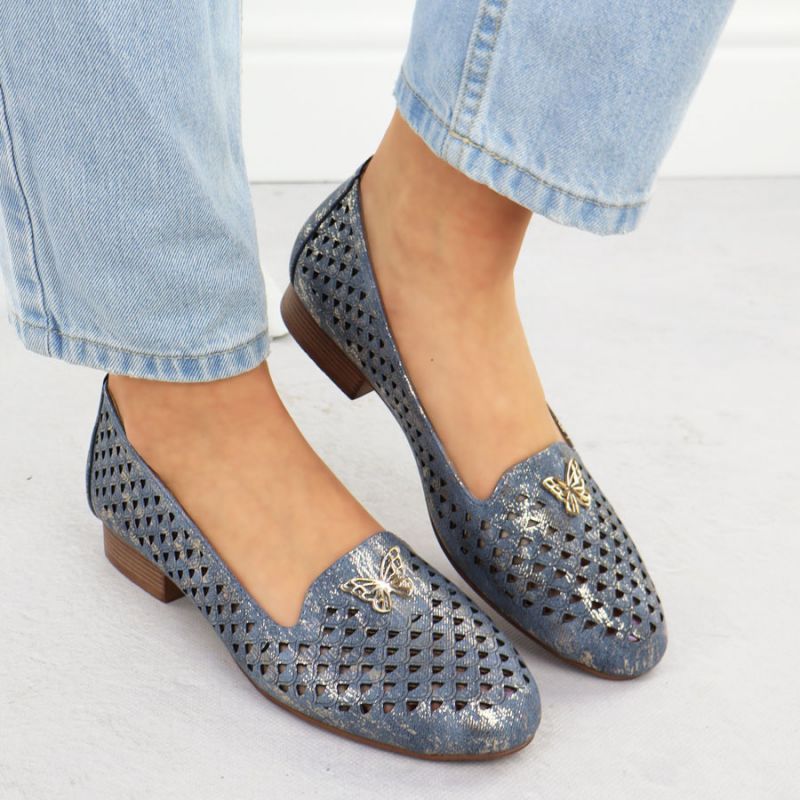 Women's openwork low-heeled shoes, blue M.Daszyński SA222-3 Footwear Your Sports Performance