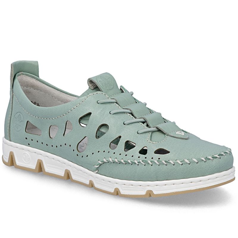 Women's leather openwork shoes green Rieker 49956-52 Rieker