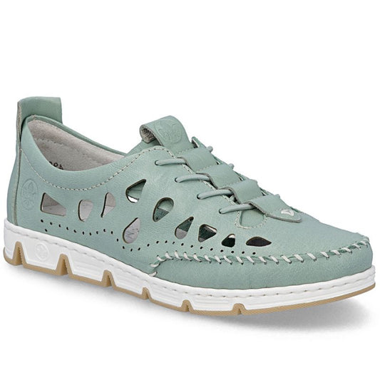 Women's leather openwork shoes green Rieker 49956-52 Rieker