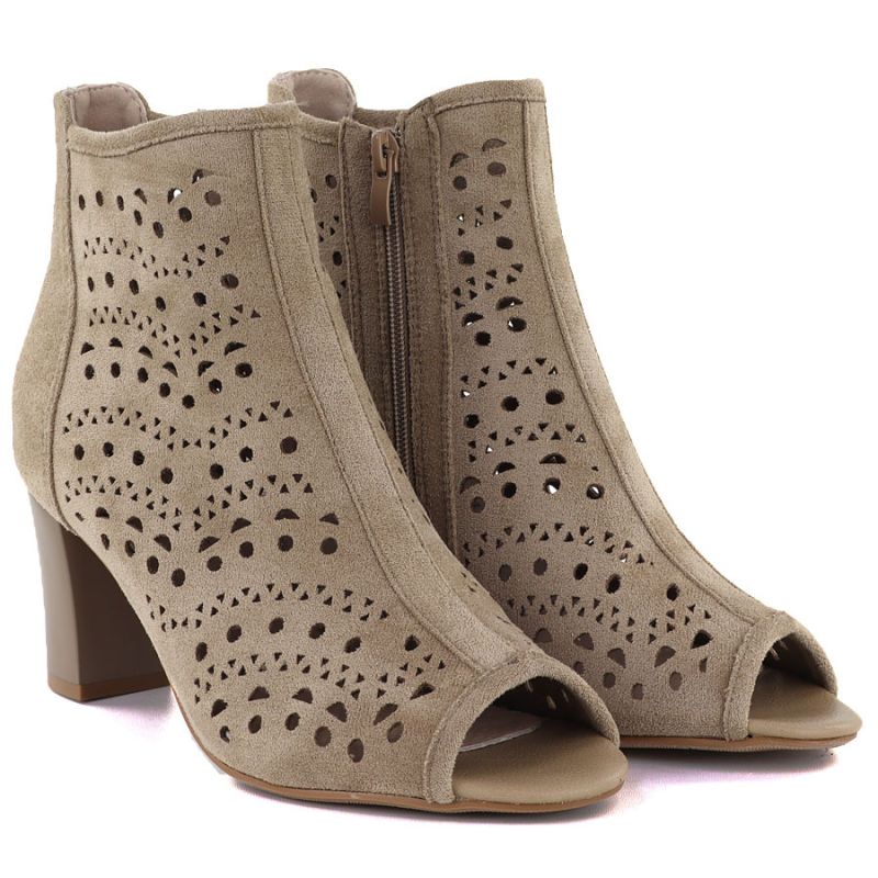 Women's openwork suede high-heeled ankle boots in beige Jezzi ASA283-8 To be categorized Your Sports Performance