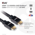 CLUB3D HDMI 2.0 4K60Hz RedMere cable 10m/32.8ft Kable i adaptery/Kable HDMI Your Sports Performance