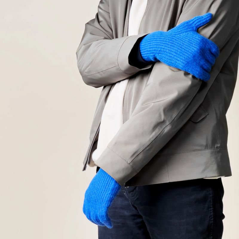 Braided telephone gloves with cutouts for fingers - blue Hurtel