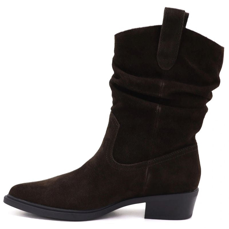 Women’s chocolate-brown leather ruched cowboy ankle boots Sergio Leone BT-16-S