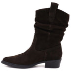 Women’s chocolate-brown leather ruched cowboy ankle boots Sergio Leone BT-16-S