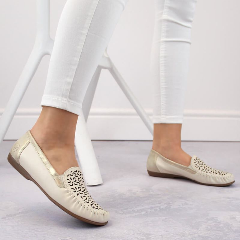 Rieker W RKR658 comfortable leather openwork shoes, beige Fashion/Footwear Your Sports Performance