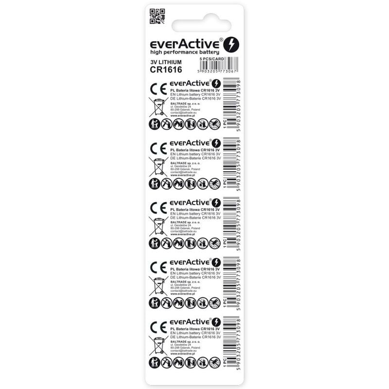 EVERACTIVE LITHIUM BATTERY CR1616 BLISTER 5 PCS CR16165BL Baterie, akumulatorki i ładowarki/Baterie Your Sports Performance