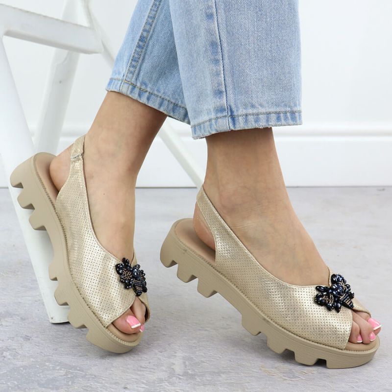 Women's perforated metallic gold platform sandals Potocki SZ12610 Footwear Your Sports Performance