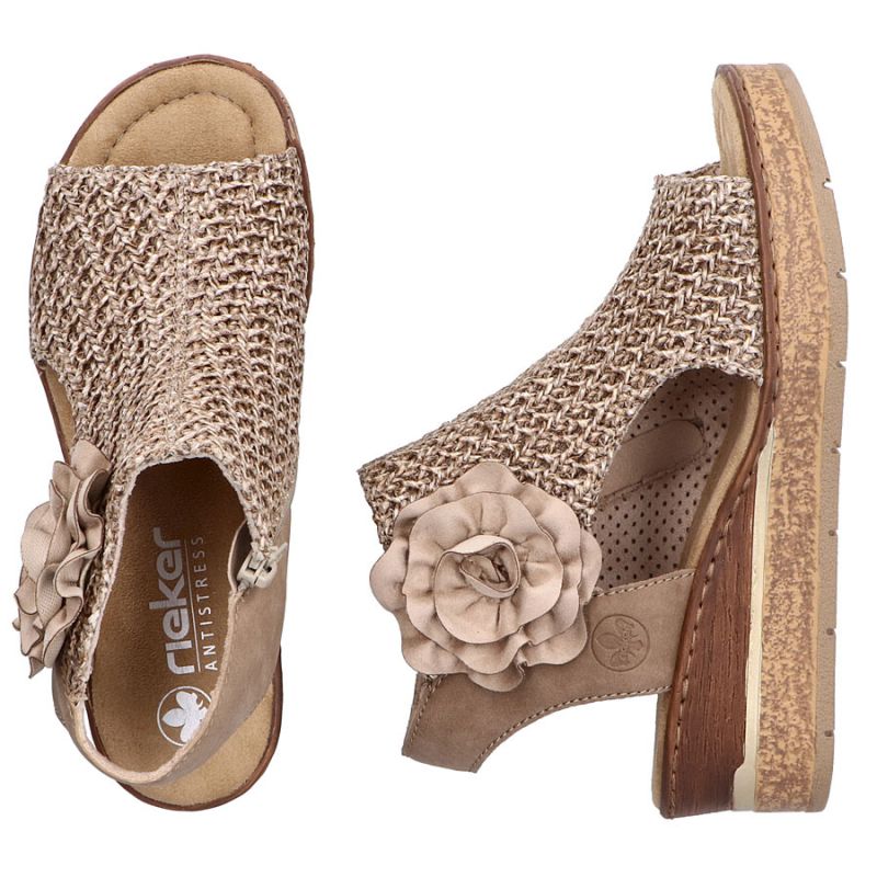 Women's comfortable wedge platform sandals, beige, Rieker 63791-60 Rieker
