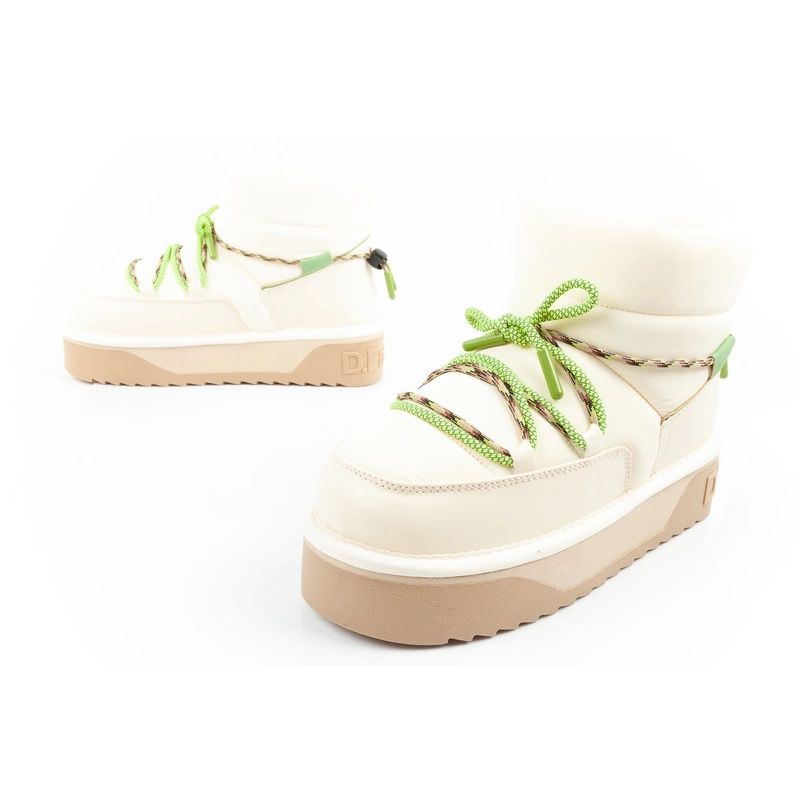 Women's winter snow boots D.Franklin fashionable fur insulated ankle boots beige green D.Franklin