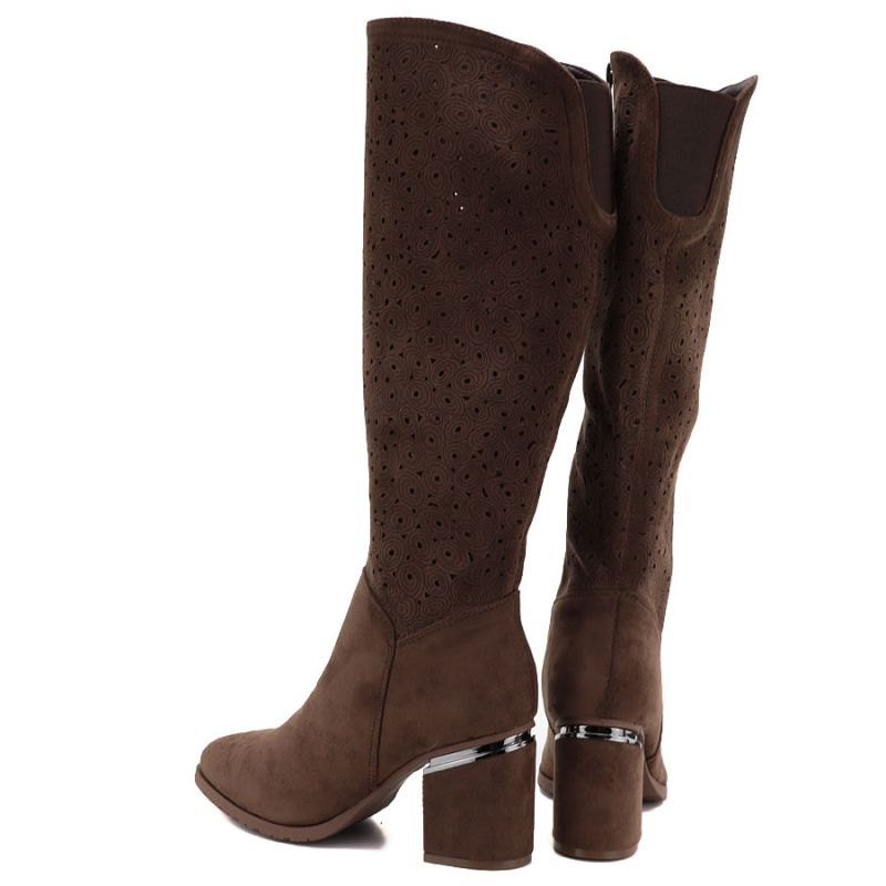 Women's openwork brown high-heeled boots S.Barski HY62-8122