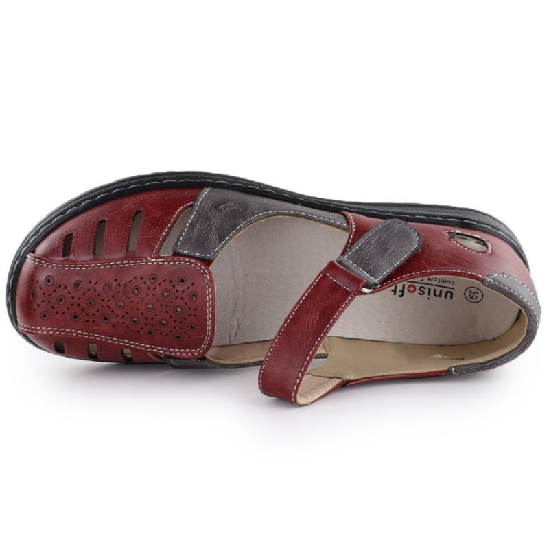 Women's comfortable burgundy openwork Velcro shoes Unisoft 9955 To be categorized Your Sports Performance