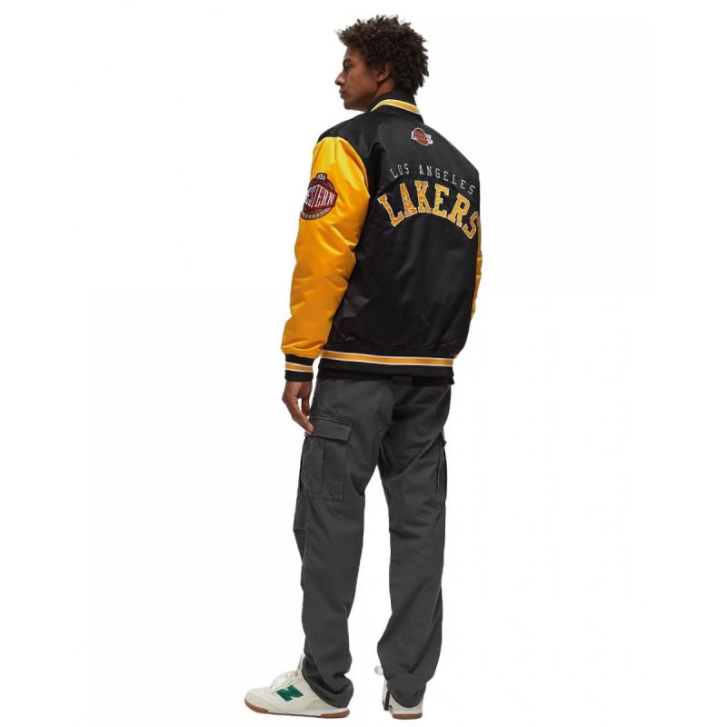 Mitchell & Ness NBA Los Angeles Lakers Primetime Heavyweight Satin Jacket Vintage Logo Lakers JK8453-LALBLCK Clothing/Lifestyle/Mitchell & Ness Your Sports Performance