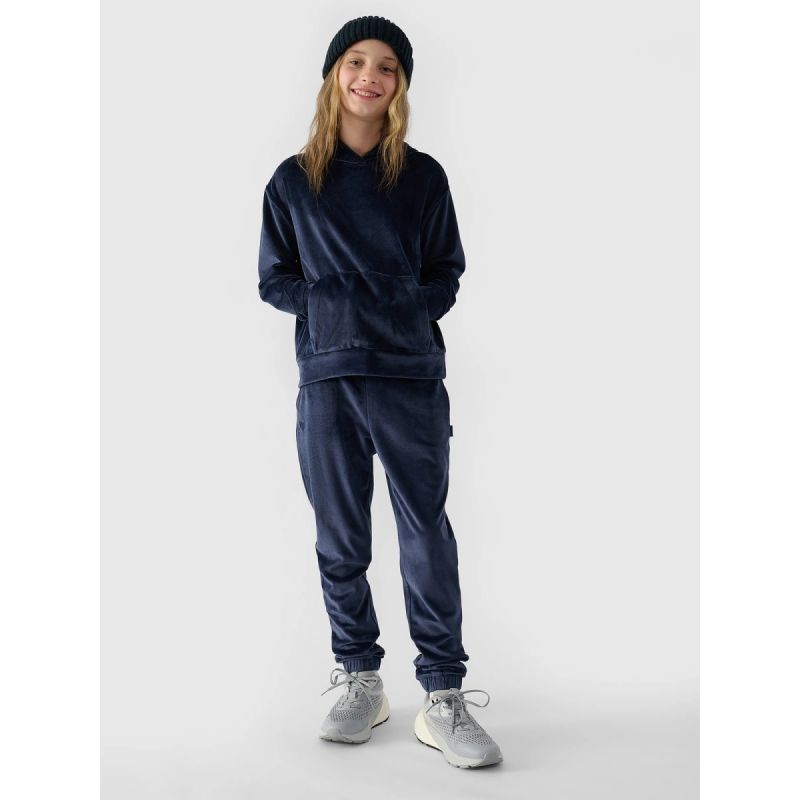 Girls' velour sweatshirt with hood, unzipped, 4F 4FJWAW24TSWSF1216-31S *Kategoria tymczasowa Your Sports Performance