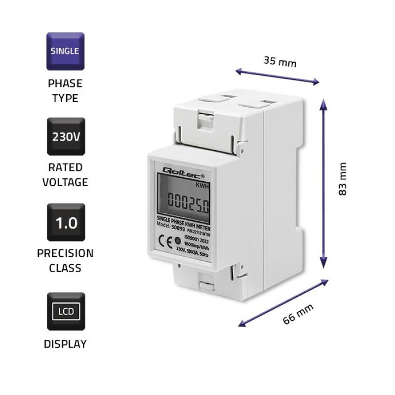 QOLTEC SINGLE-PHASE ENERGY CONSUMPTION METER FOR DIN RAIL | 230V | LCD | 2P Aparaty elektryczne/Liczniki energii Your Sports Performance