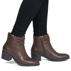 Women's brown leather ankle boots on a block heel Rieker 73953-27