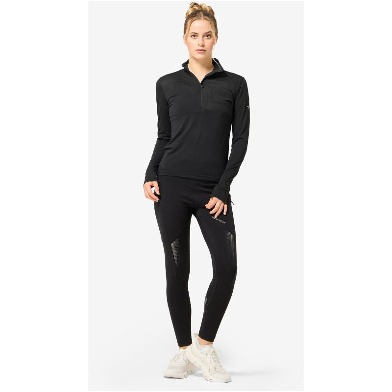 Women's Thermal Long-Sleeve Top SUPER.NATURAL W SIERRA140 POCKET ZIP 1/4, black
