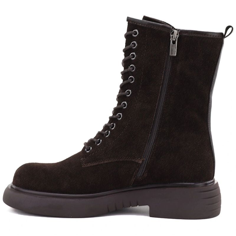 Women's leather ankle boots, suede, chocolate Big Star UU274612