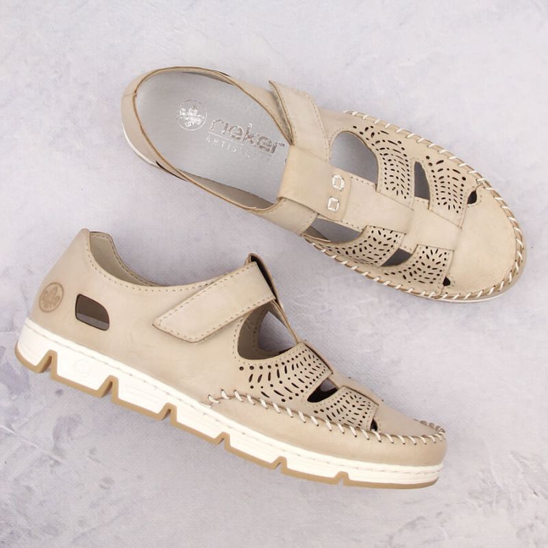 Rieker W RKR651 beige leather openwork shoes with velcro Footwear/Lifestyle/Rieker Your Sports Performance
