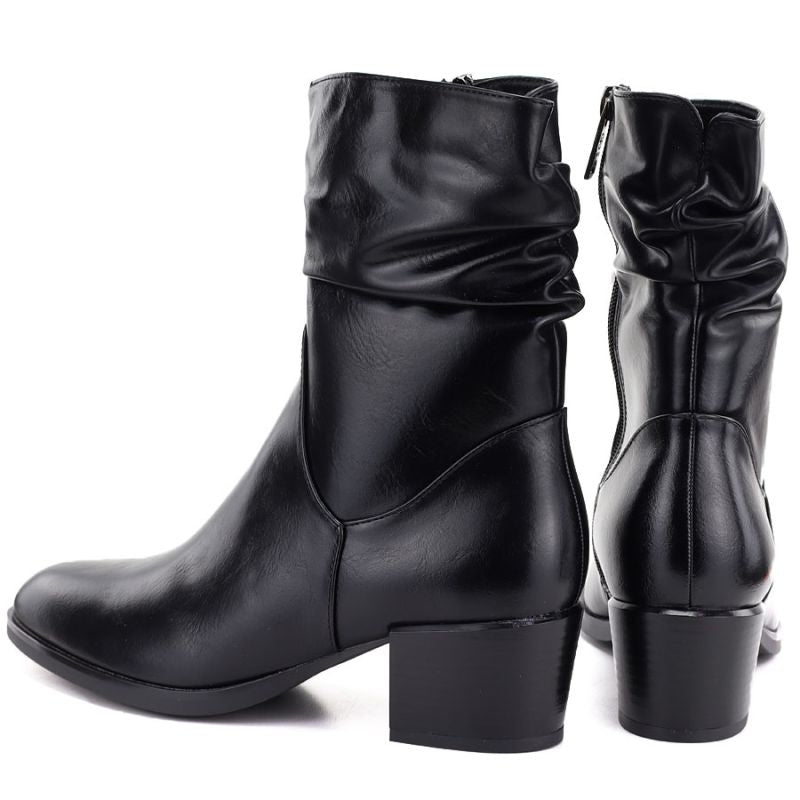 Women's high-heeled ankle boots with a gathered upper, black Vinceza 58682