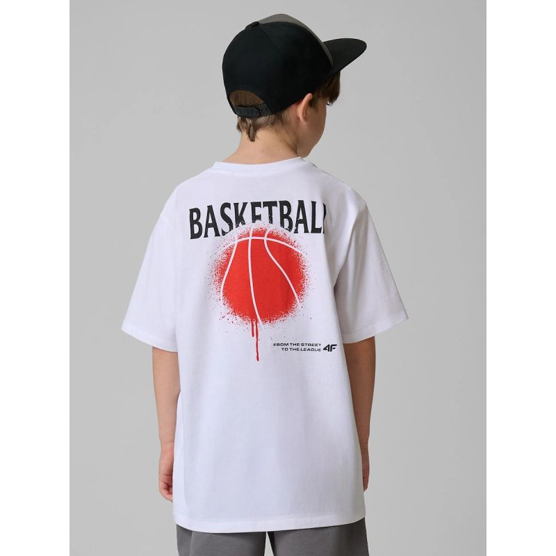 Boy's loose T-shirt with print 4F 4FJRSS26TTSHM3835-10S
