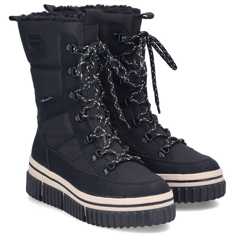 Water-resistant women’s snow boots with thick sole, black, Rieker Y6380-00