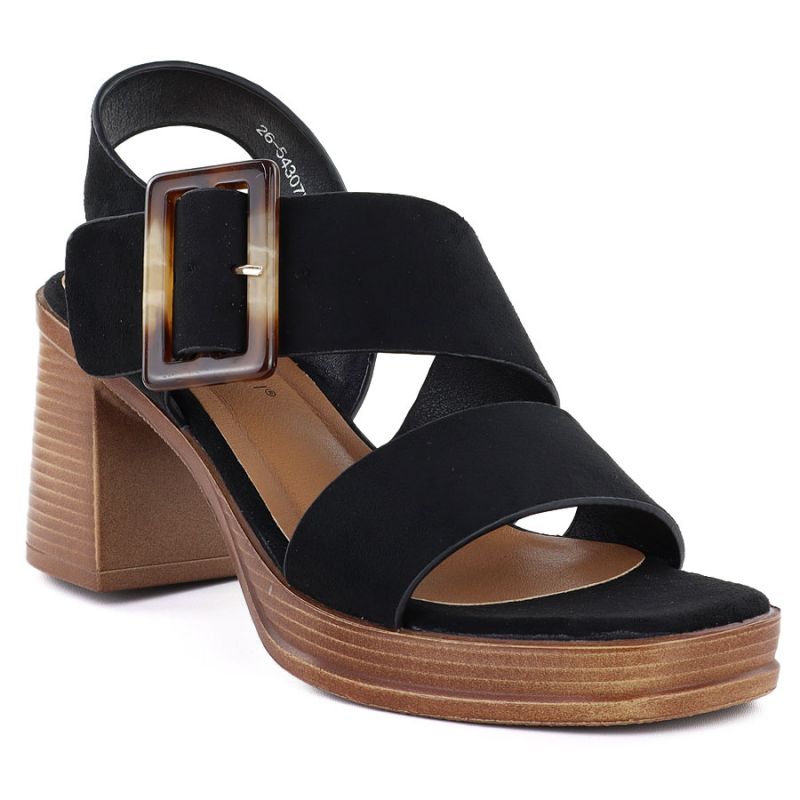 Women's suede sandals with a block heel, black, Potocki 54307 To be categorized Your Sports Performance