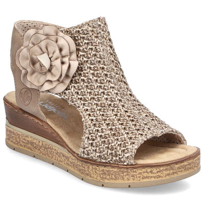 Women's comfortable wedge platform sandals, beige, Rieker 63791-60 Rieker