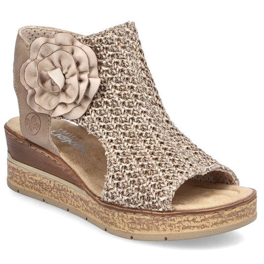 Women's comfortable wedge platform sandals, beige, Rieker 63791-60 Rieker