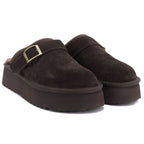 Women's leather insulated flip-flops on a chocolate platform Big Star UU274697