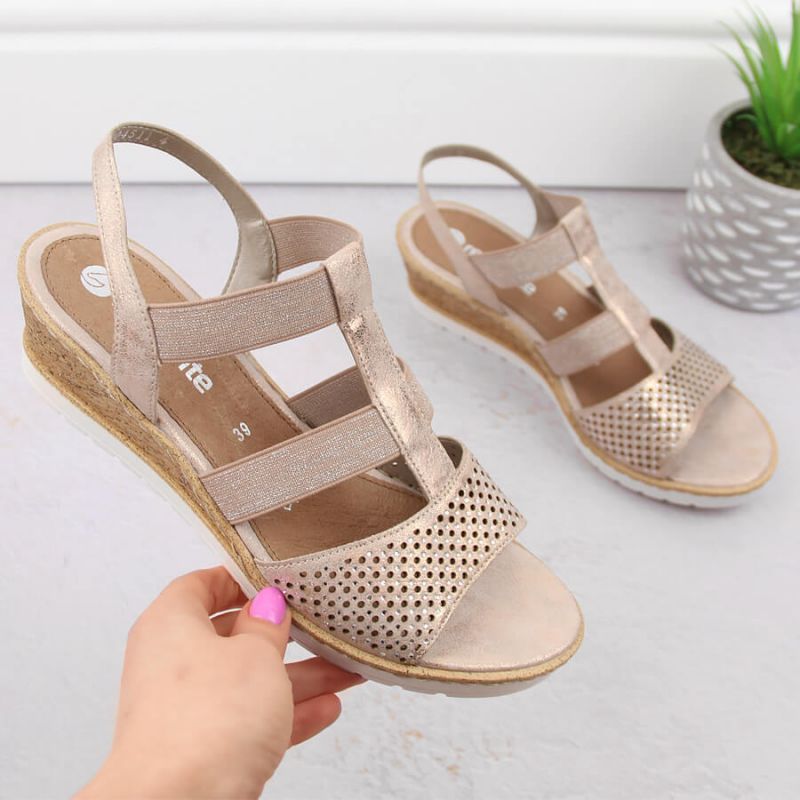 Comfortable wedge sandals Remonte W RKR667, pink gold Footwear/Lifestyle/Rieker Your Sports Performance